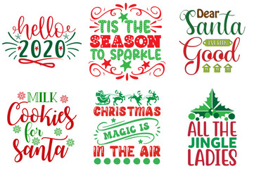 Holiday Celebration and Winter Typography Bundle Christmas Vector Illustration for Icon, Printing Press, Stationery