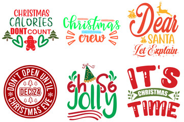 Holiday Celebration and Winter Calligraphic Lettering Bundle Christmas Vector Illustration for T-Shirt Design, Decal, Vouchers