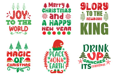 Christmas and New Year Calligraphic Lettering Set Christmas Vector Illustration for Label, Icon, Advertising
