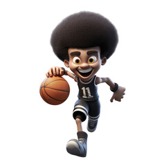 3D cartoon character young woman basketball player with ball in action sport Athletes, Full body isolated on white and transparent background
