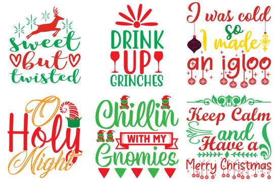 Christmas and New Year Hand Lettering Bundle Christmas Vector Illustration for Mug Design, Book Cover, Greeting Card