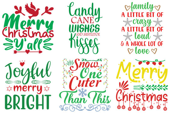 Merry Christmas Typographic Emblems Set Christmas Vector Illustration for Newsletter, Announcement, Book Cover