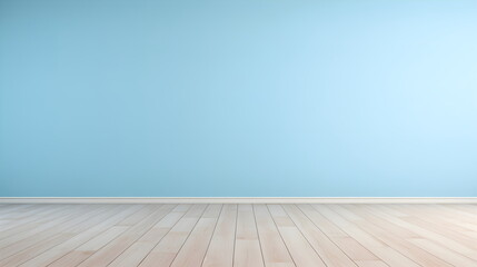Simple room, pastel blue color Wall, laminate Floor - obrazy, fototapety, plakaty