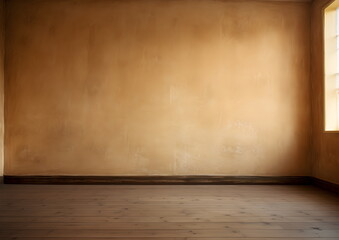 Simple room, ochre color Wall, laminate Floor