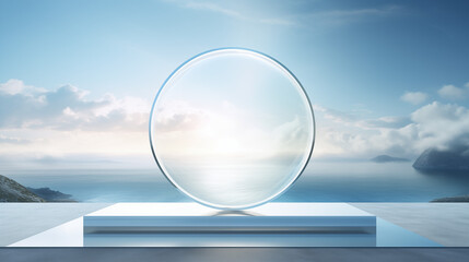 The circle glass with sky view and sunlight