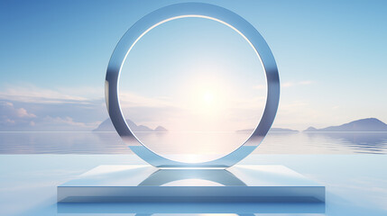 The circle glass with sky view and sunlight