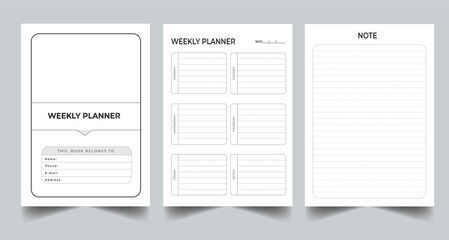 Fototapeta na wymiar Editable Weekly Planner Kdp Interior printable template Design.