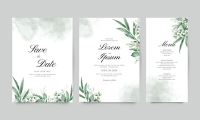 Elegant watercolor green foliage wedding invitation