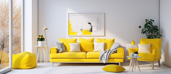 Bright and cozy studio with yellow accents