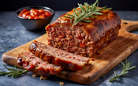 Capture the essence of Meatloaf in a mouthwatering food photography shot Generative AI