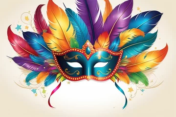 Gordijnen 3d rendering illustration illustration venice carnival colorful feather mask,space for text or message,banner or greeting card.ai generated © KengVit14