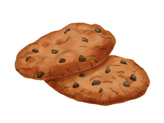 Chocolate chip cookies watercolor illustration isolated on white background. Classic sweet