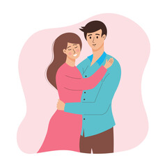 Man and woman are hugging. Couple in love. Support, embrace, Valentine's Day, care, supportive romantic relationships, tenderness, trust concept.