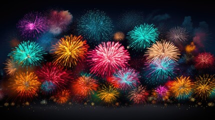 Obraz na płótnie Canvas Colorful fireworks in the night sky illustration. Generative ai
