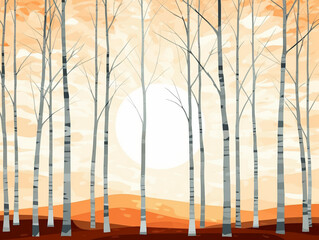 painted birch grove in the sun