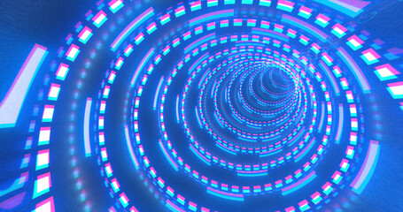 Abstract futuristic blue hi-tech tunnel from energy circles and magic lines background