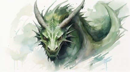Portrait of a green dragon, a mysterious monster.