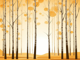 painted birch grove in the sun