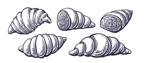 Croissant. Hand drawn vector set  Breakfast sketch