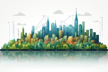 An abstract background image blends real estate market elements with a cityscape and a green park against a clean white backdrop, creating a harmonious composition. Illustration