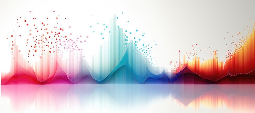 In a wide-format abstract background image, rhythmic and colorful data visualizations are presented, creating a visually engaging and dynamic composition. Illustration