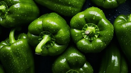 Fresh Green Bell Peppers with Water Droplets