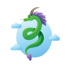 Green dragon vector illustration in cartoon style. The symbol of Chinese New Year is a cute green dragon. New Year.