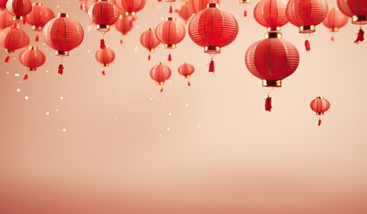 Obraz premium Red background with flowers and Chinese elements