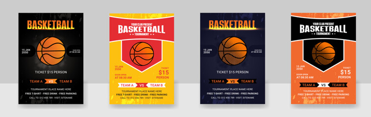 Basketball Game Event Flyer Layout,  Basketball tournament, modern sports posters design. Vector illustration.