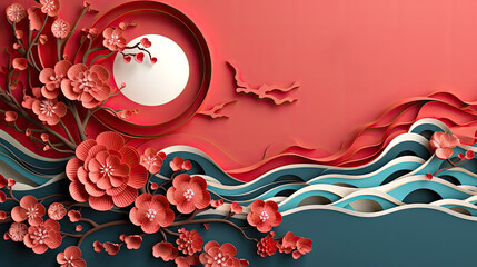 Red background with flowers and Chinese elements
