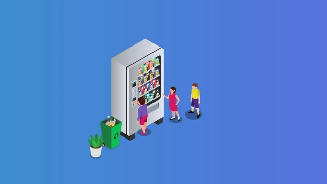 Little children standing in queue at vending machine