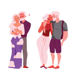 Adult couples in love, cartoon vector illustration isolated on white
