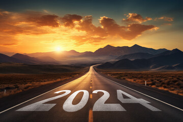 New year concept. Number 2024 on empty road abstract background.