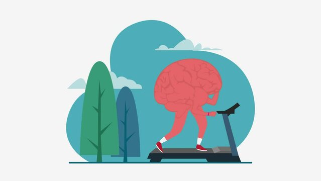 Brain working out on a treadmill to keep smart