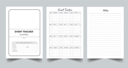 Editable Daily Event Tracker Planner Kdp Interior printable template Design.
