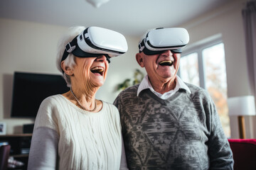 Joyful Senior Couple Experiencing Virtual Reality Together
 - obrazy, fototapety, plakaty