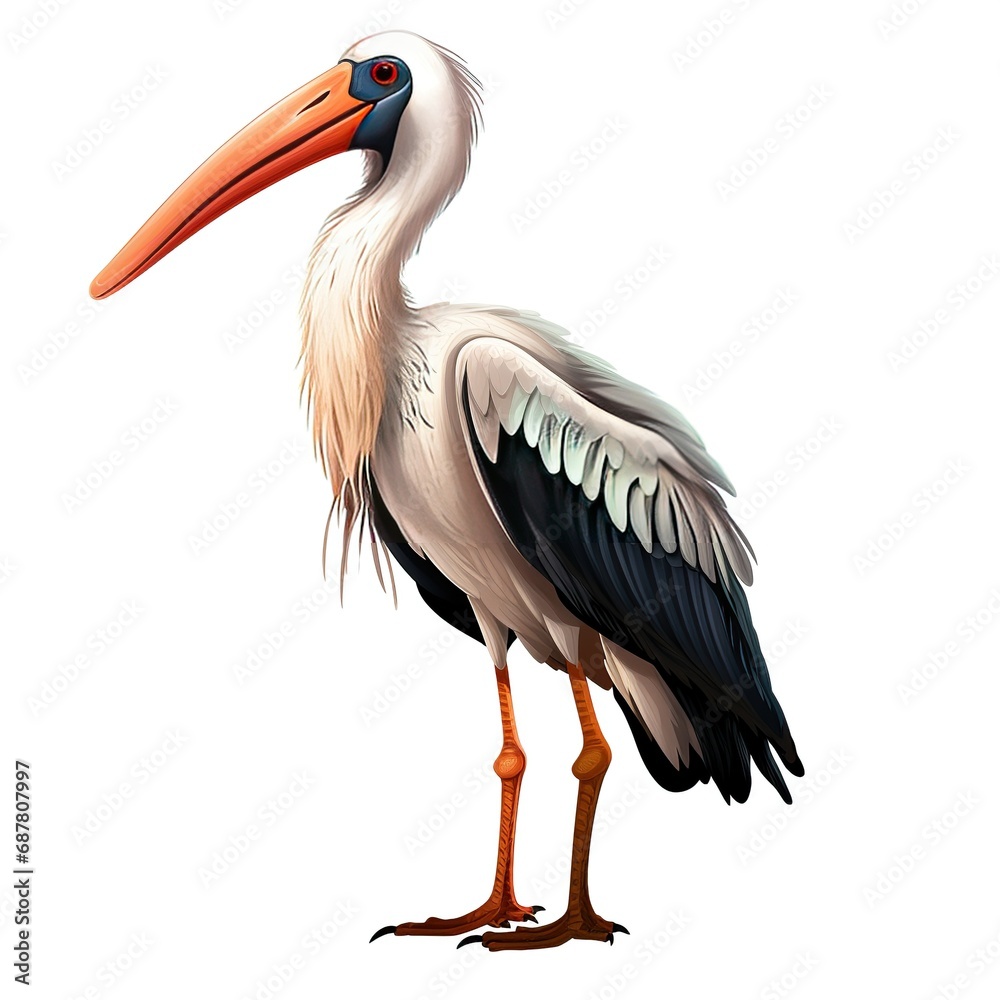 Wall mural Painted Stork isolated on white