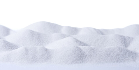 Closeup sugar, piled up the shape of the hills on white background