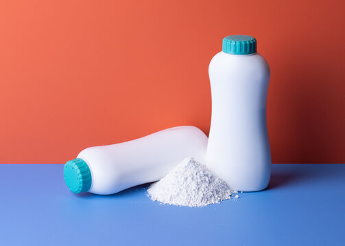 Skin care with talcum powder in container