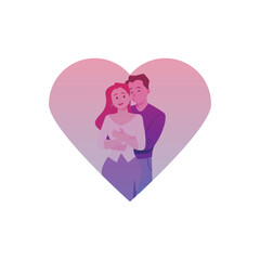Fototapeta na wymiar Heart shape with happy hugging couple flat style, vector illustration