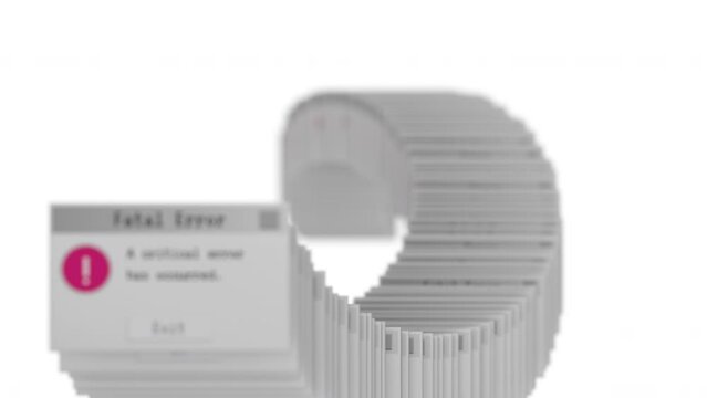 Fatal Error Warning Message Abstract Cascading Animation Row on White Background.