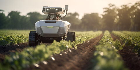 Robotic weeding harvesting a fully automated organic farm using artificial intelligence  Smart Farming with AI: Fully Automated Organic Harvest  - obrazy, fototapety, plakaty