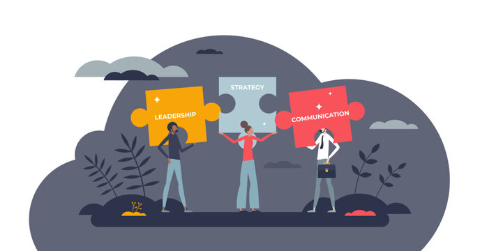 Team collaboration or teamwork with effective partnership tiny person concept, transparent background. Strong leadership, strategy and communication as key points for business illustration.