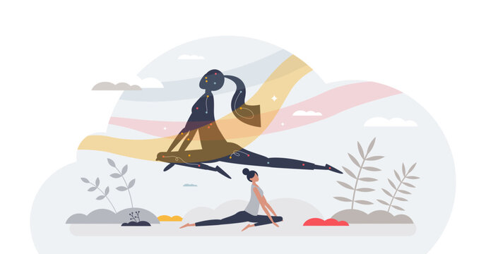 Somatics as body mental and physical retreat for wellness tiny person concept, transparent background.Mind relaxation and pose for yoga activity illustration.