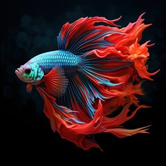Fototapeta premium Photo. of a colorful Red Crowntail Betta Fish on a dark