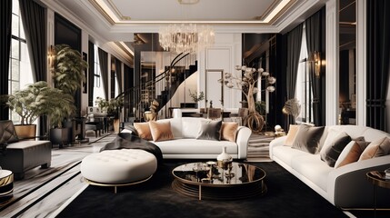 Luxury Apartment with Combination White Black and Gold Colors
