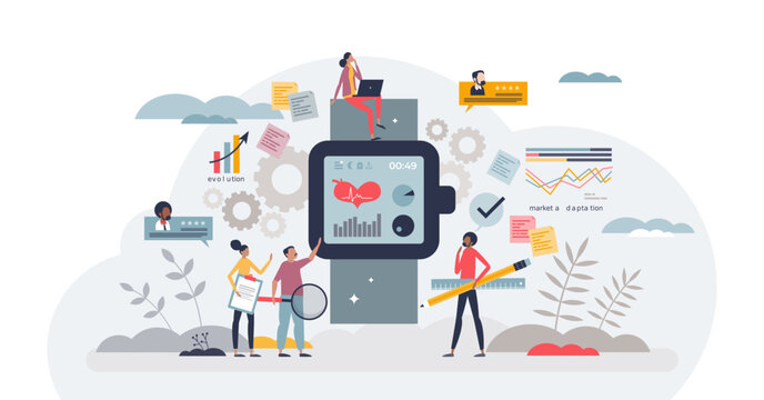 Evolving product positioning with user market feedback tiny person concept, transparent background.Evaluation for best improvement and development illustration.