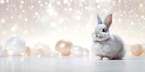 Festive background with copy space, bokeh, easter eggs, Easter