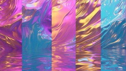 3d illustration of colorful abstract background with waves and reflection in water