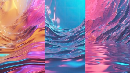 3d illustration of colorful abstract background with waves and reflection in water - obrazy, fototapety, plakaty